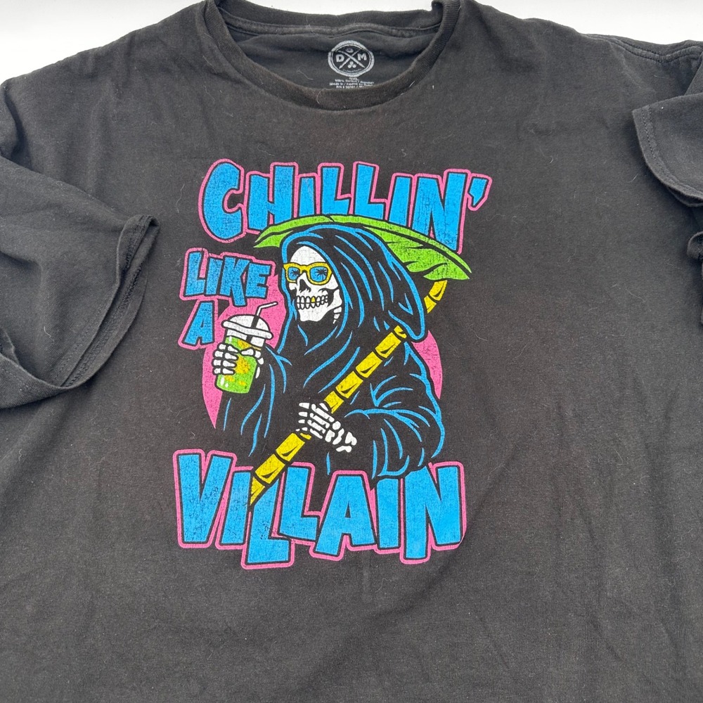 DOM T Shirt Mens 3XL Black‎ Grim Reaper Chillin Like A Villain Graphic Tee